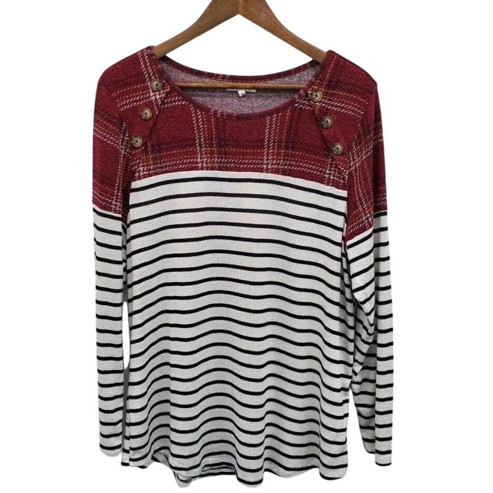 Maurices Striped‎ Plaid Button Shoulder Knit Tunic Top Stretch Plus 0X